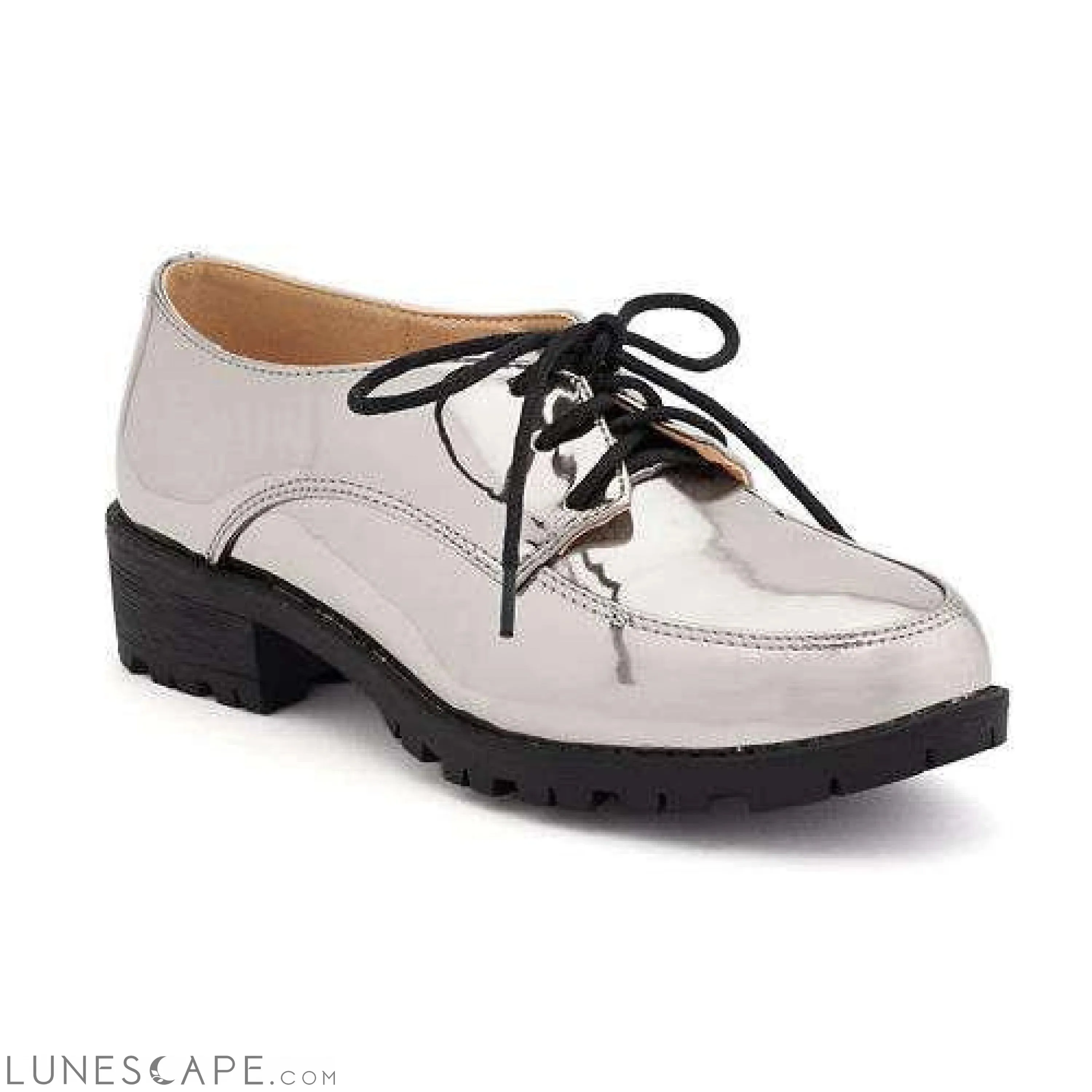 Metallic Gold Lace Up Womens Oxford Shoe Rubber Sole