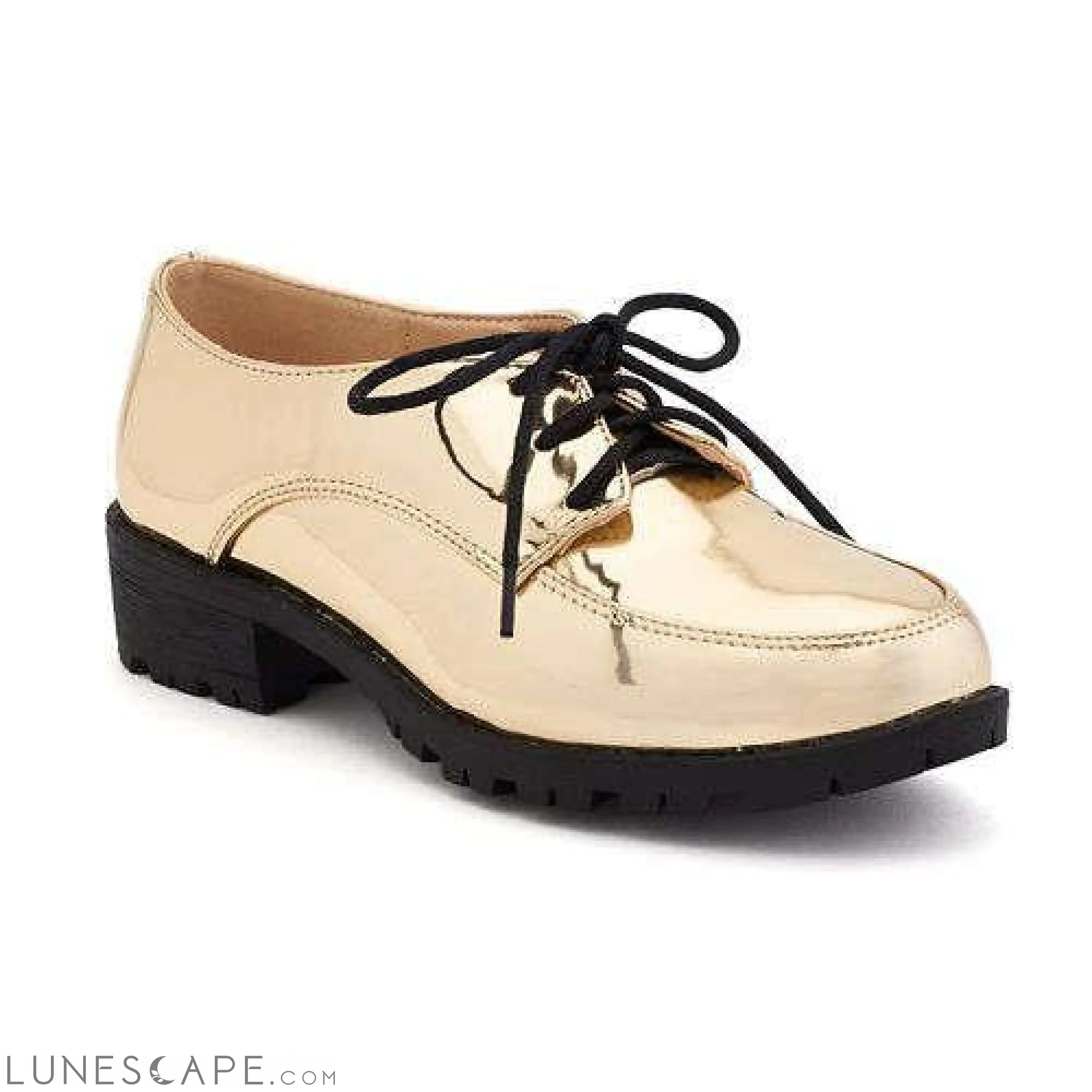 Metallic Gold Lace Up Womens Oxford Shoe Rubber Sole