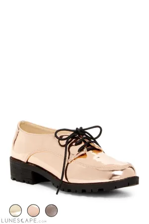 Metallic Gold Lace Up Womens Oxford Shoe Rubber Sole