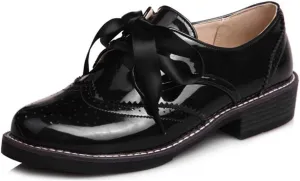 MIOKE Women's Classic Flat Saddle Oxford Shoes Wingtip Lace Up Perforated Low Heel Vintage Oxfords Brogues