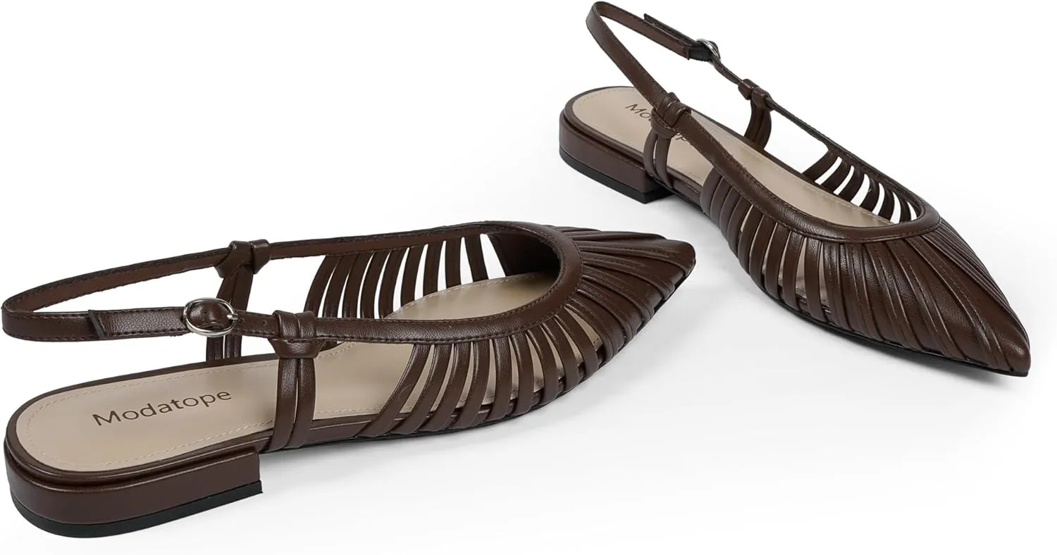 Modatope Slingback Flats for Women Pointed Toe Ballet Flats Classic Low Heel Sandals Dress Shoes