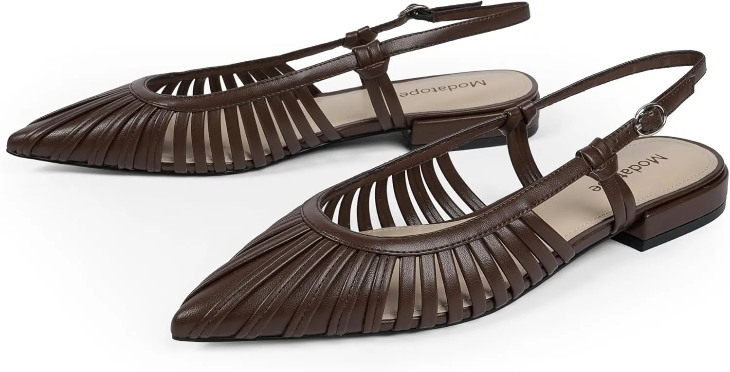 Modatope Slingback Flats for Women Pointed Toe Ballet Flats Classic Low Heel Sandals Dress Shoes