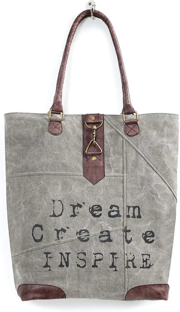 Mona B. Vintage Recycled Upcycled Canvas Dream Create Conserve Collection with Vegan Leather Trim (Dream Create Inspire) (Tote)