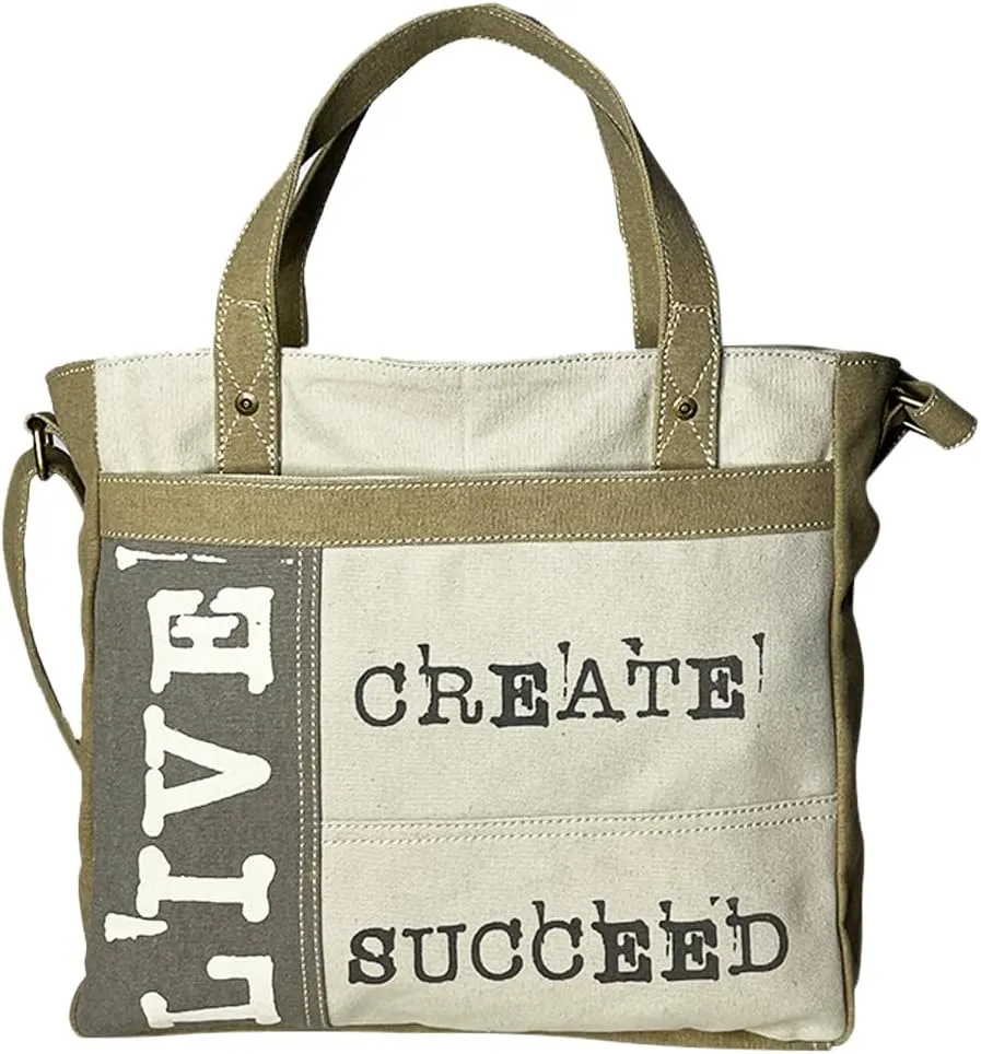 Mona B. Vintage Recycled Upcycled Canvas Life Is Short with Vegan Leather Trim (Tote)