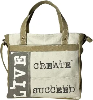 Mona B. Vintage Recycled Upcycled Canvas Life Is Short with Vegan Leather Trim (Tote)