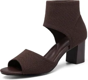 MOUSSE FIT Women's Knit Block Heel Sandals - 2.5 Inch Knit Chunky Block Heels, Non-Slip Rubber Sole Wedding & Party Shoes with Breathable Design