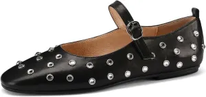 MRKEWUNEY Ballet Flats for Women Rhinestone Rivet Buckled Strap Mary Jane