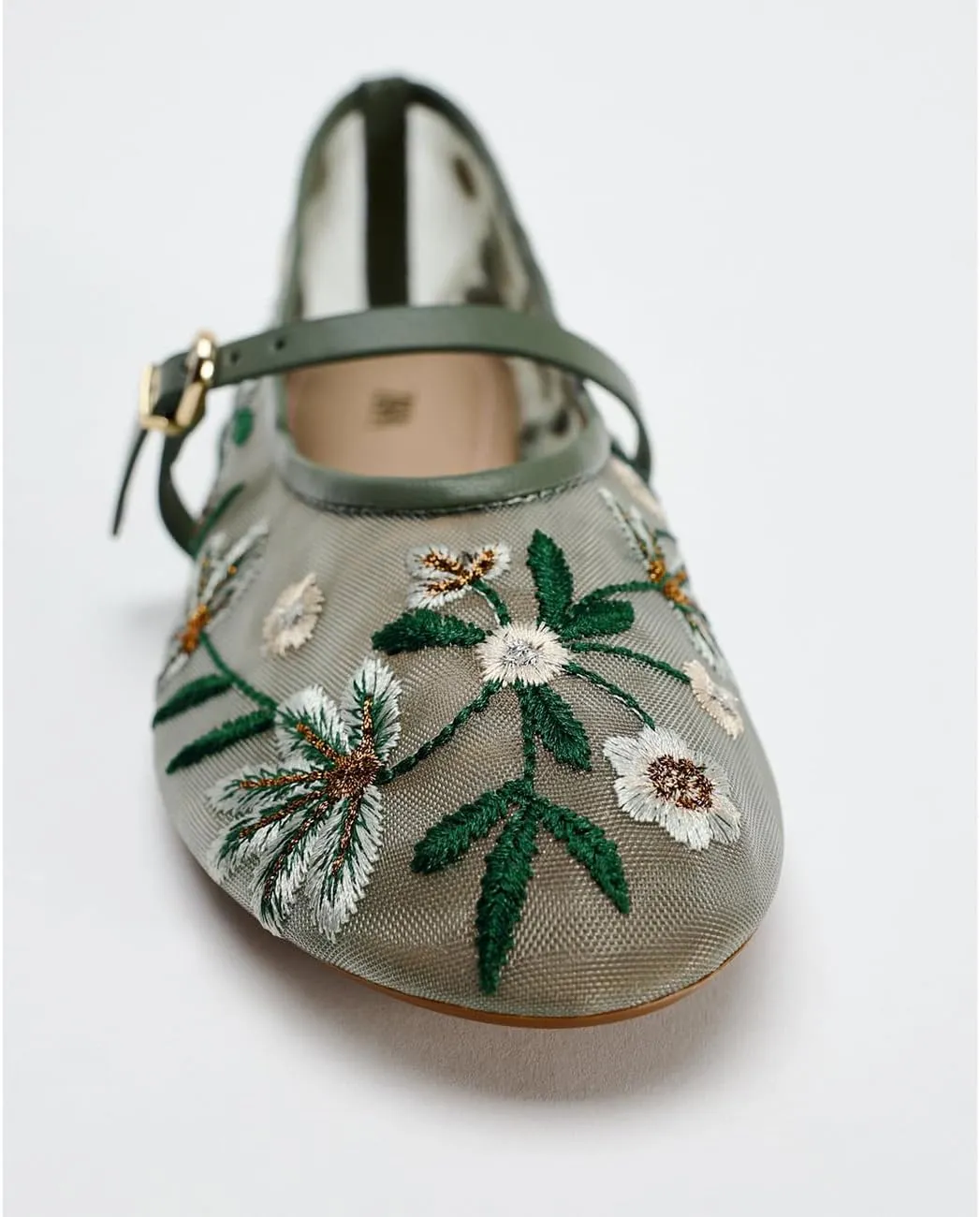 MRKEWUNEY Mesh Ballet Flats for Women Embroidered Floral Round Toe Mary Jane Flats