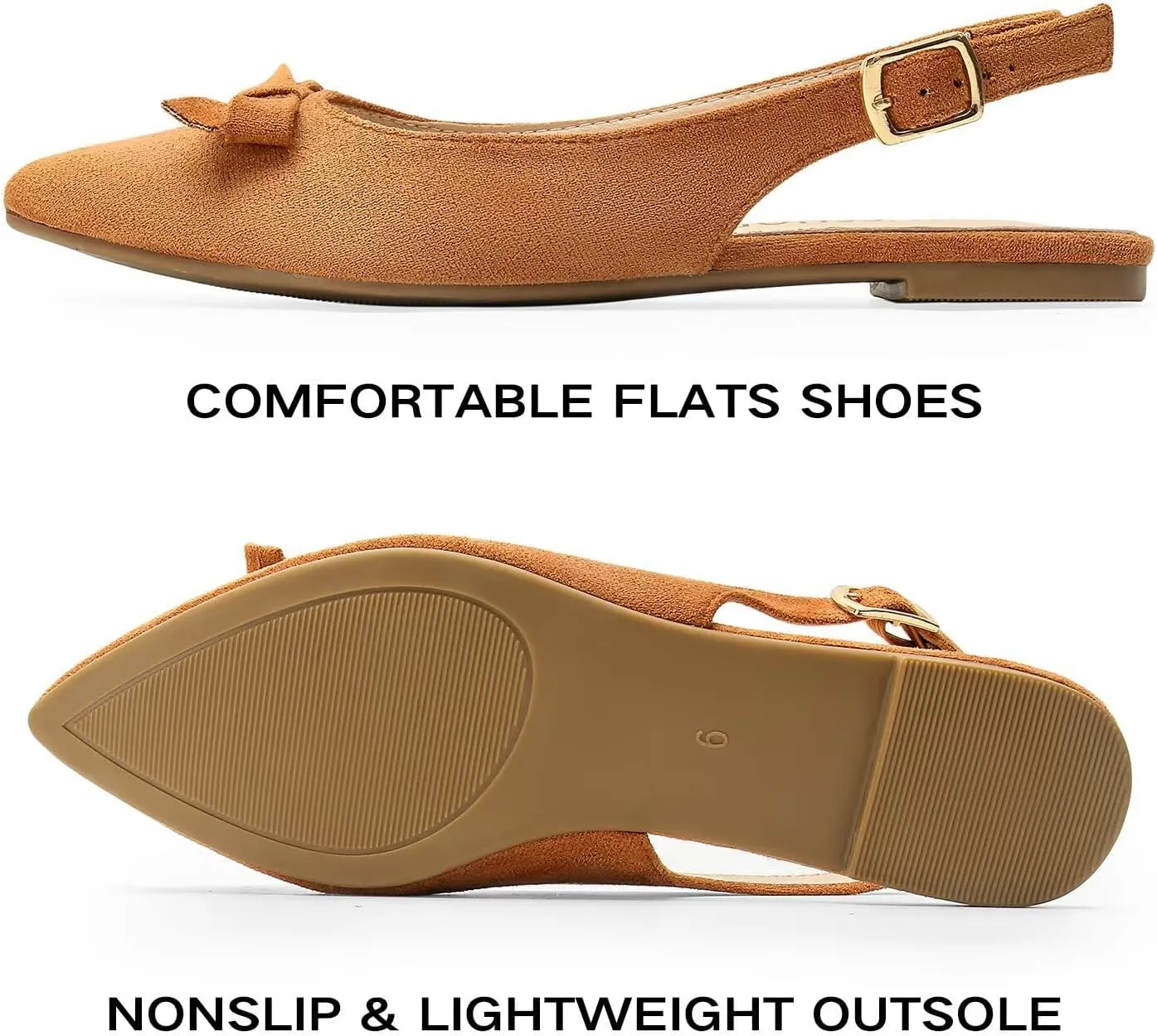 MUSSHOE Slingback Flats for Women Pointed Toe Comfort Womens Flats with Bow