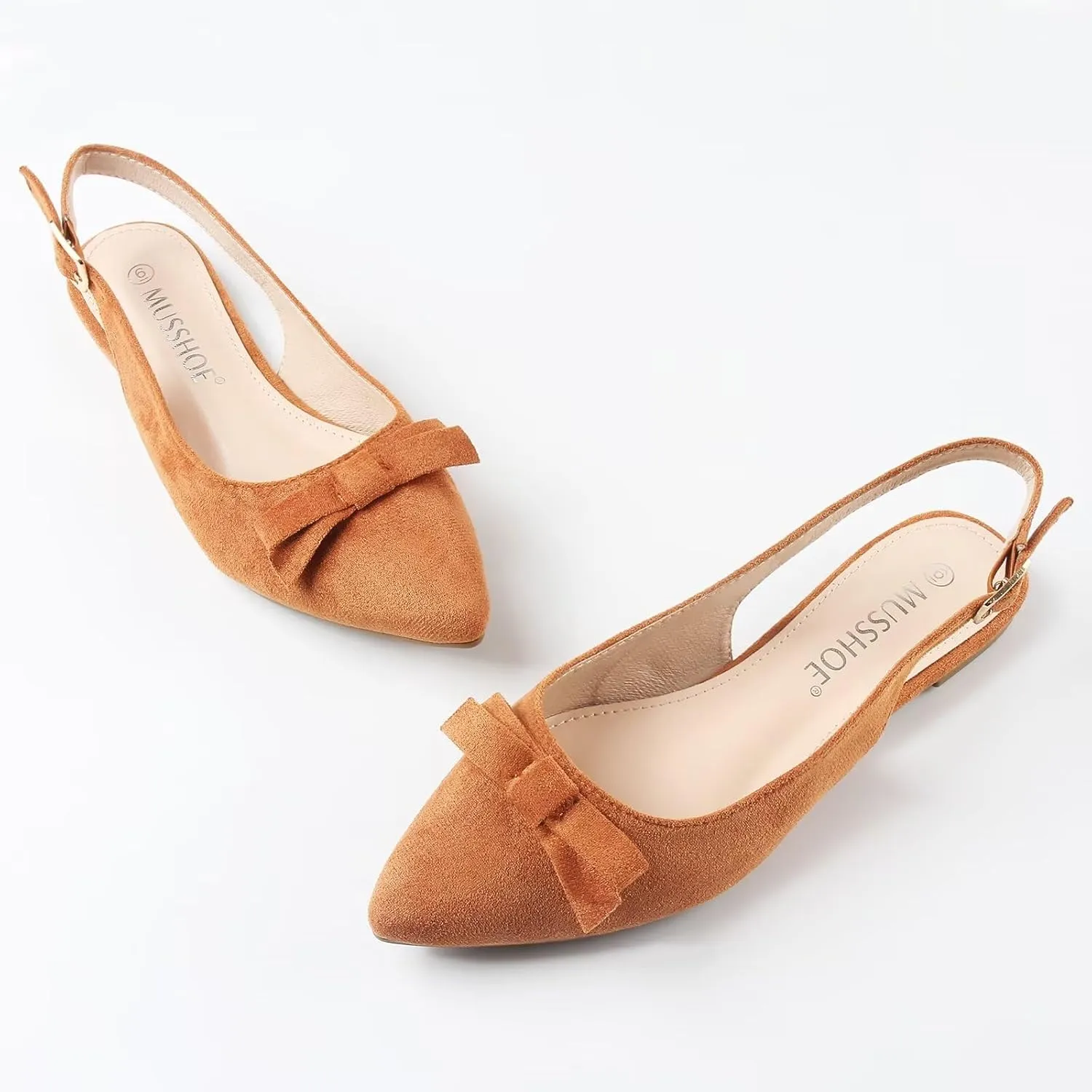MUSSHOE Slingback Flats for Women Pointed Toe Comfort Womens Flats with Bow