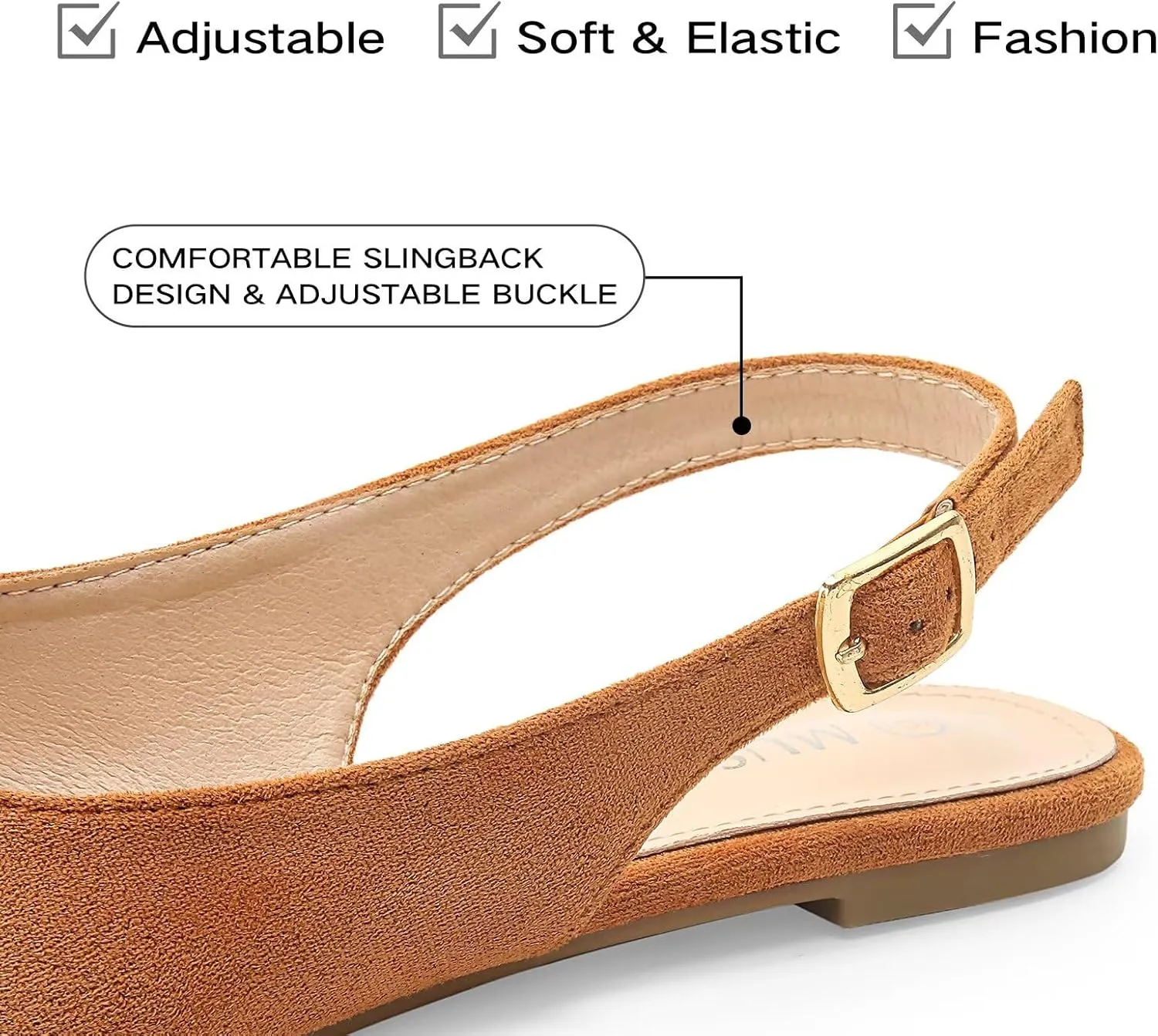 MUSSHOE Slingback Flats for Women Pointed Toe Comfort Womens Flats with Bow
