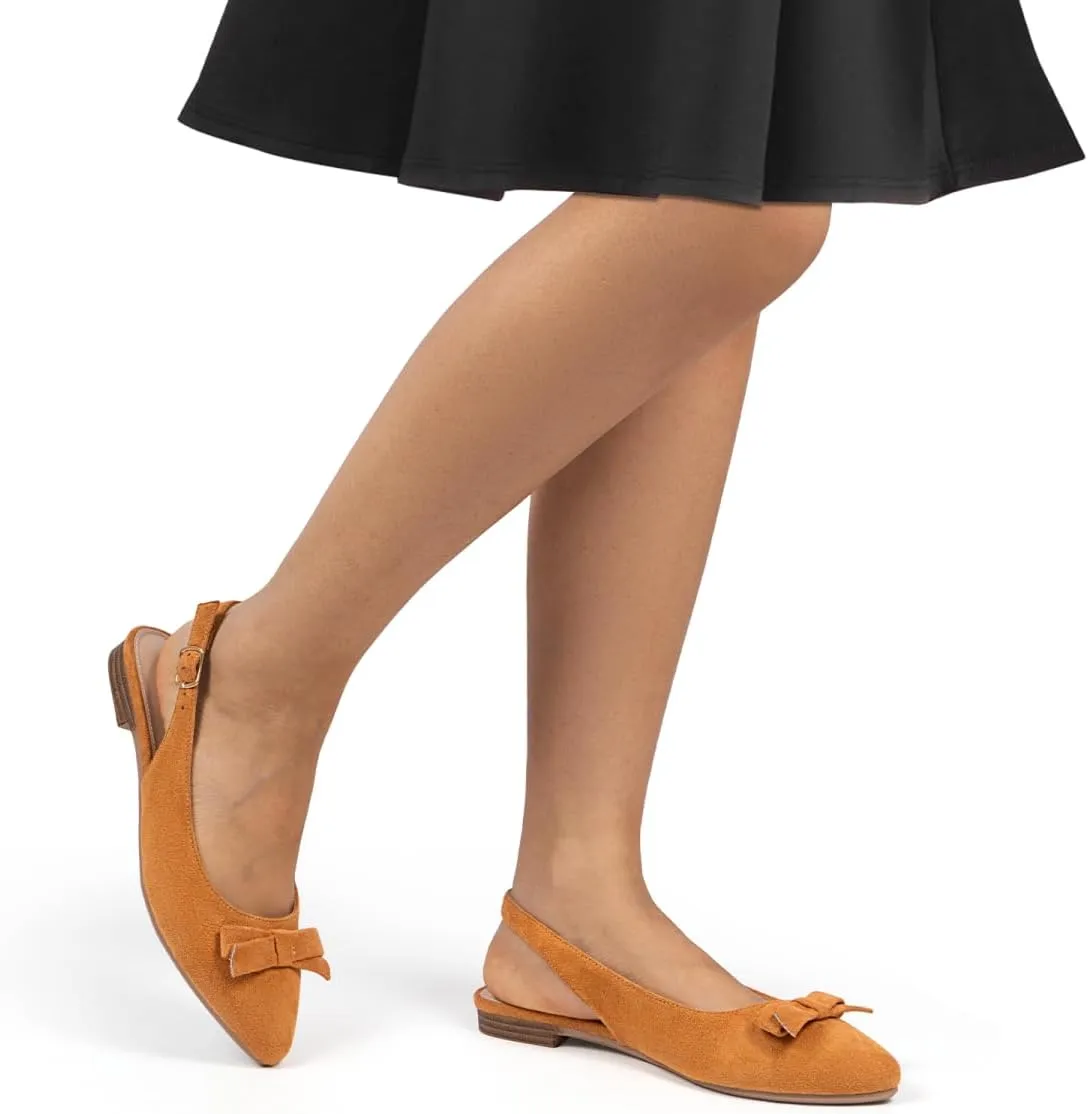 MUSSHOE Slingback Flats for Women Pointed Toe Comfort Womens Flats with Bow