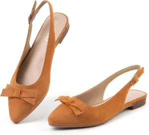 MUSSHOE Slingback Flats for Women Pointed Toe Comfort Womens Flats with Bow