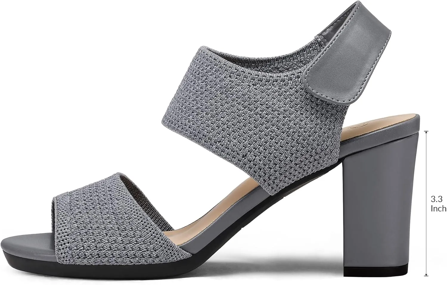 mysoft Women's Chunky Block High Heels Elastic Knit Open Toe Slingback Heeled Sandals