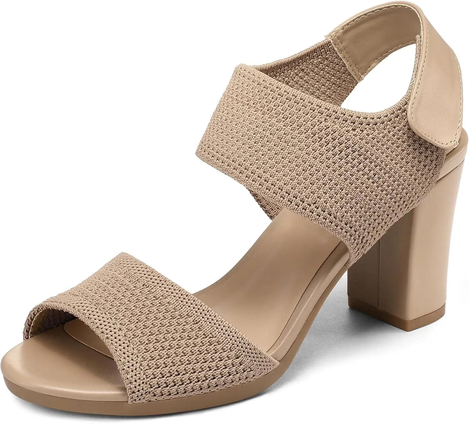 mysoft Women's Chunky Block High Heels Elastic Knit Open Toe Slingback Heeled Sandals