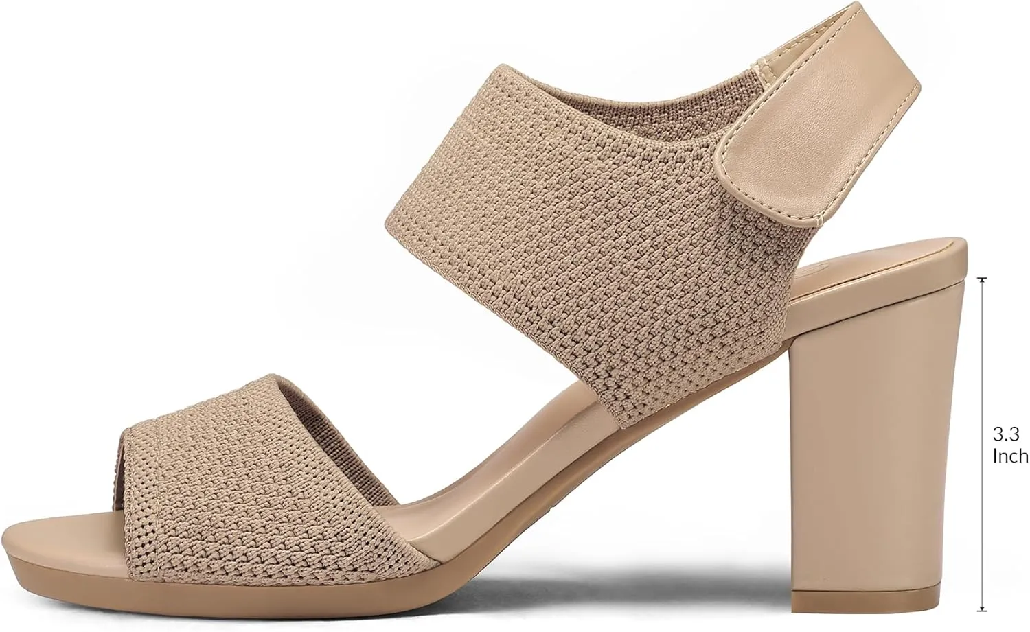mysoft Women's Chunky Block High Heels Elastic Knit Open Toe Slingback Heeled Sandals