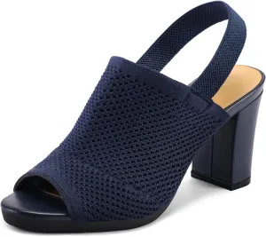 mysoft Women's Knit Chunky Block High Heels Elastic Slingback Open Toe 3 Inch Heeled Sandals
