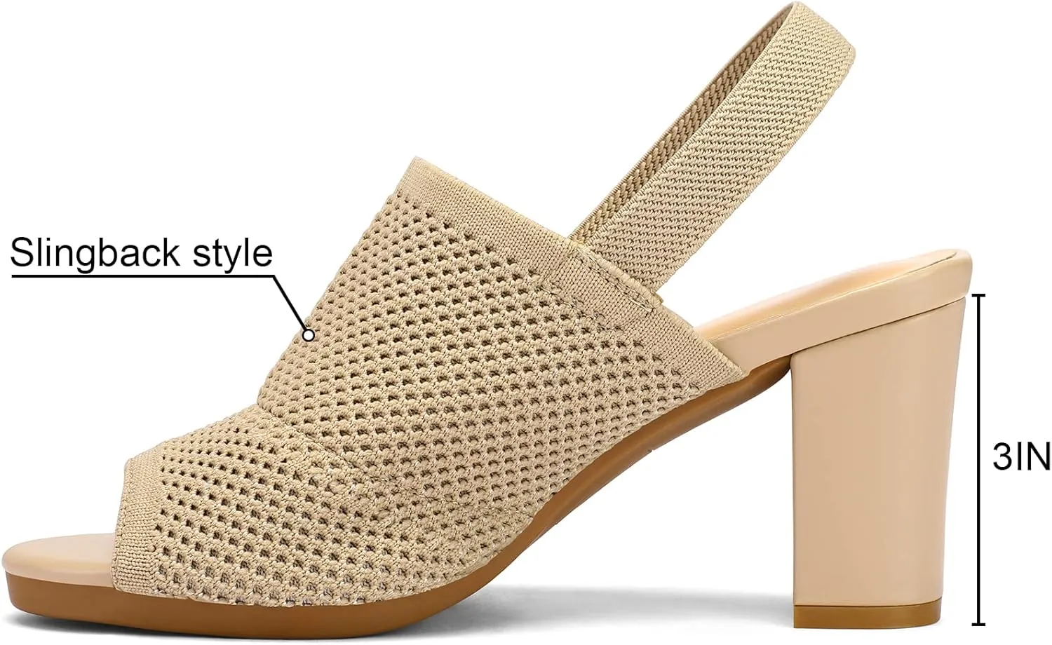mysoft Women's Knit Chunky Block High Heels Elastic Slingback Open Toe 3 Inch Heeled Sandals