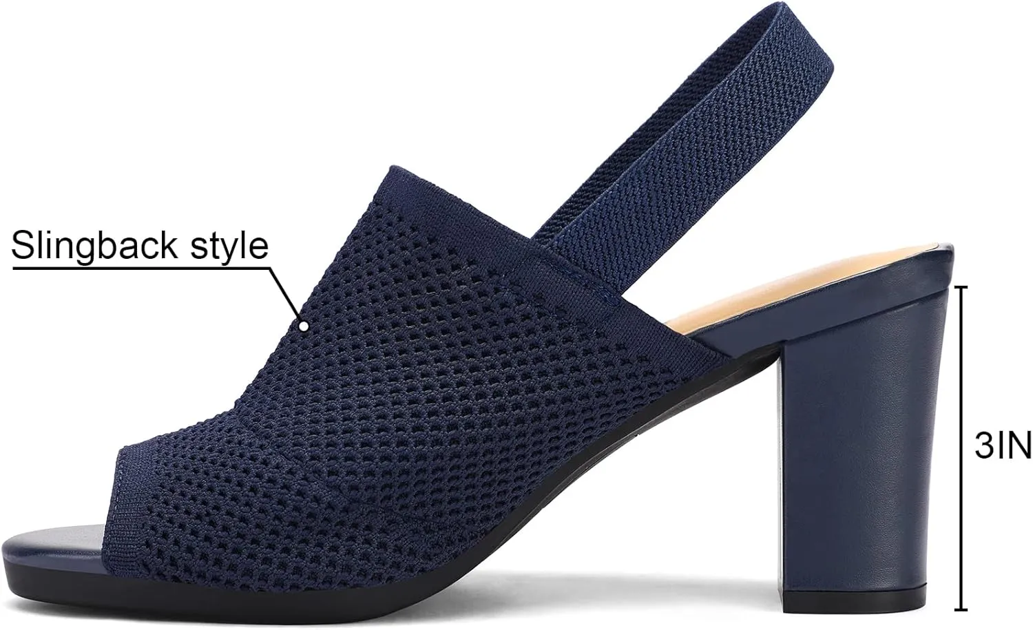 mysoft Women's Knit Chunky Block High Heels Elastic Slingback Open Toe 3 Inch Heeled Sandals