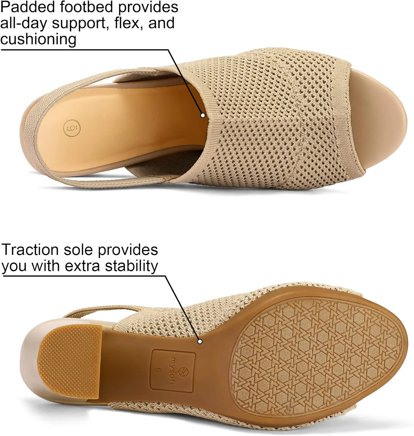 mysoft Women's Knit Chunky Block High Heels Elastic Slingback Open Toe 3 Inch Heeled Sandals