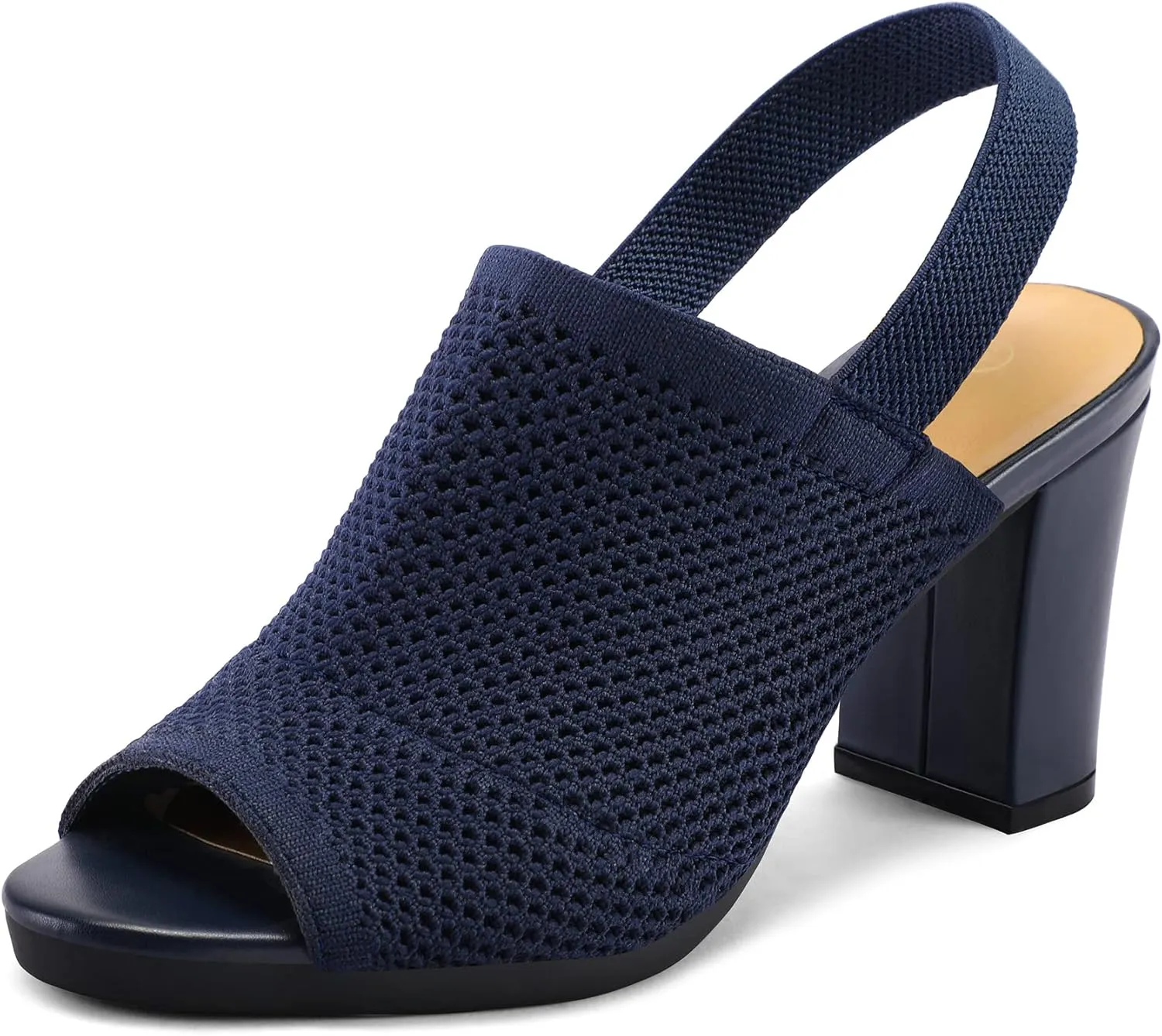 mysoft Women's Knit Chunky Block High Heels Elastic Slingback Open Toe 3 Inch Heeled Sandals