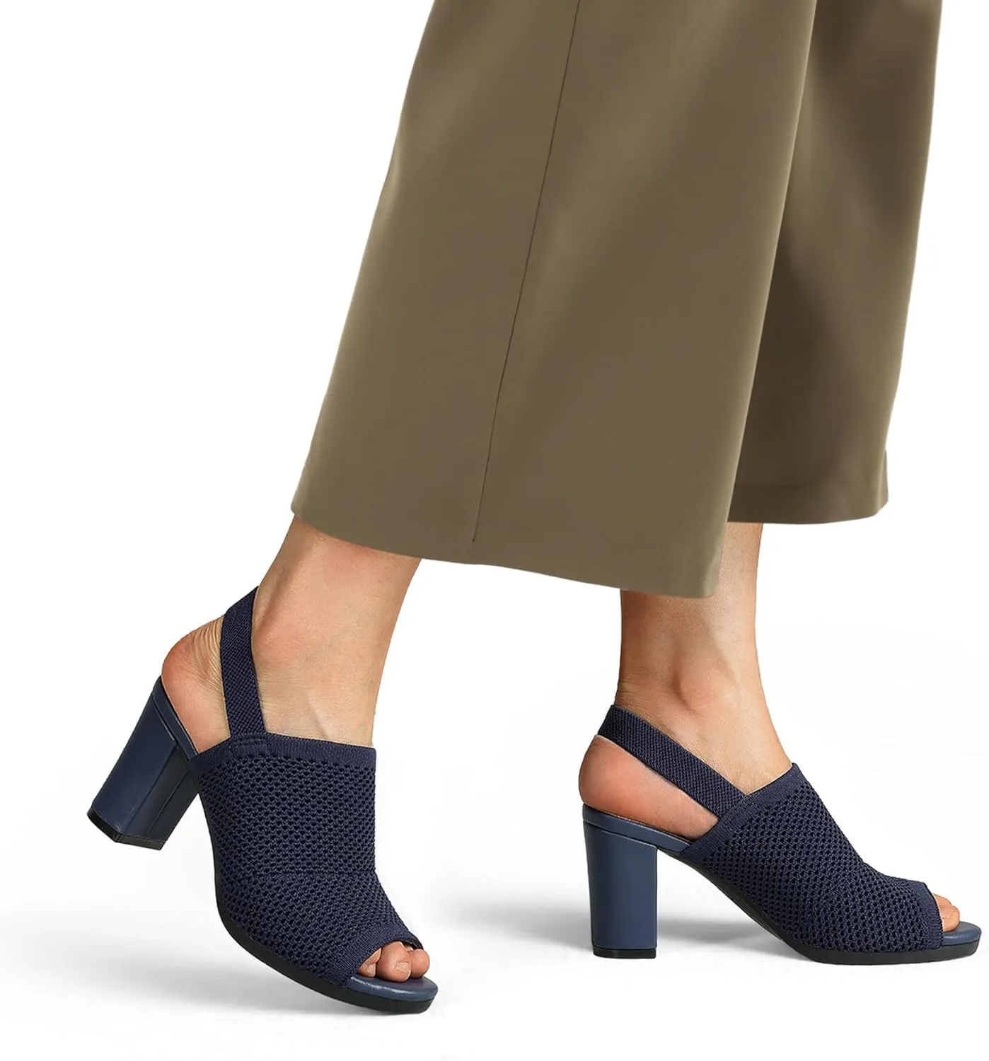mysoft Women's Knit Chunky Block High Heels Elastic Slingback Open Toe 3 Inch Heeled Sandals