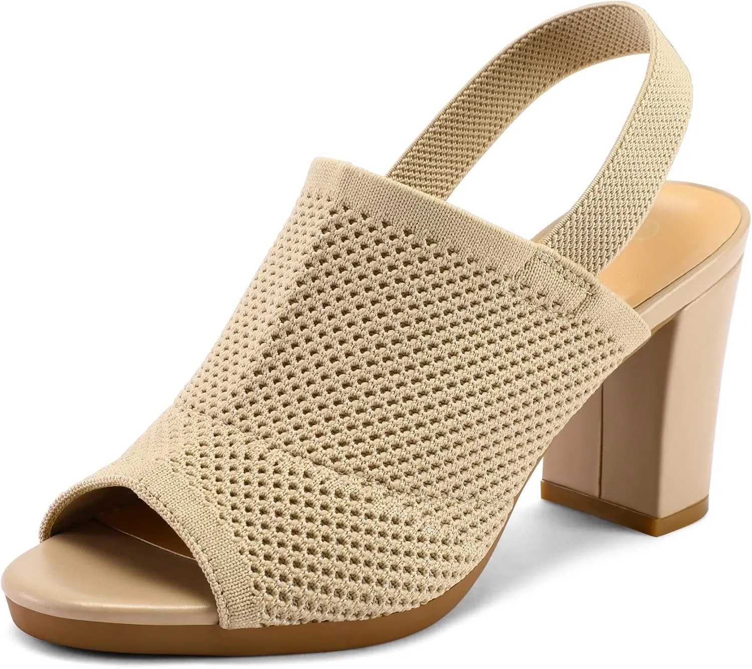 mysoft Women's Knit Chunky Block High Heels Elastic Slingback Open Toe 3 Inch Heeled Sandals