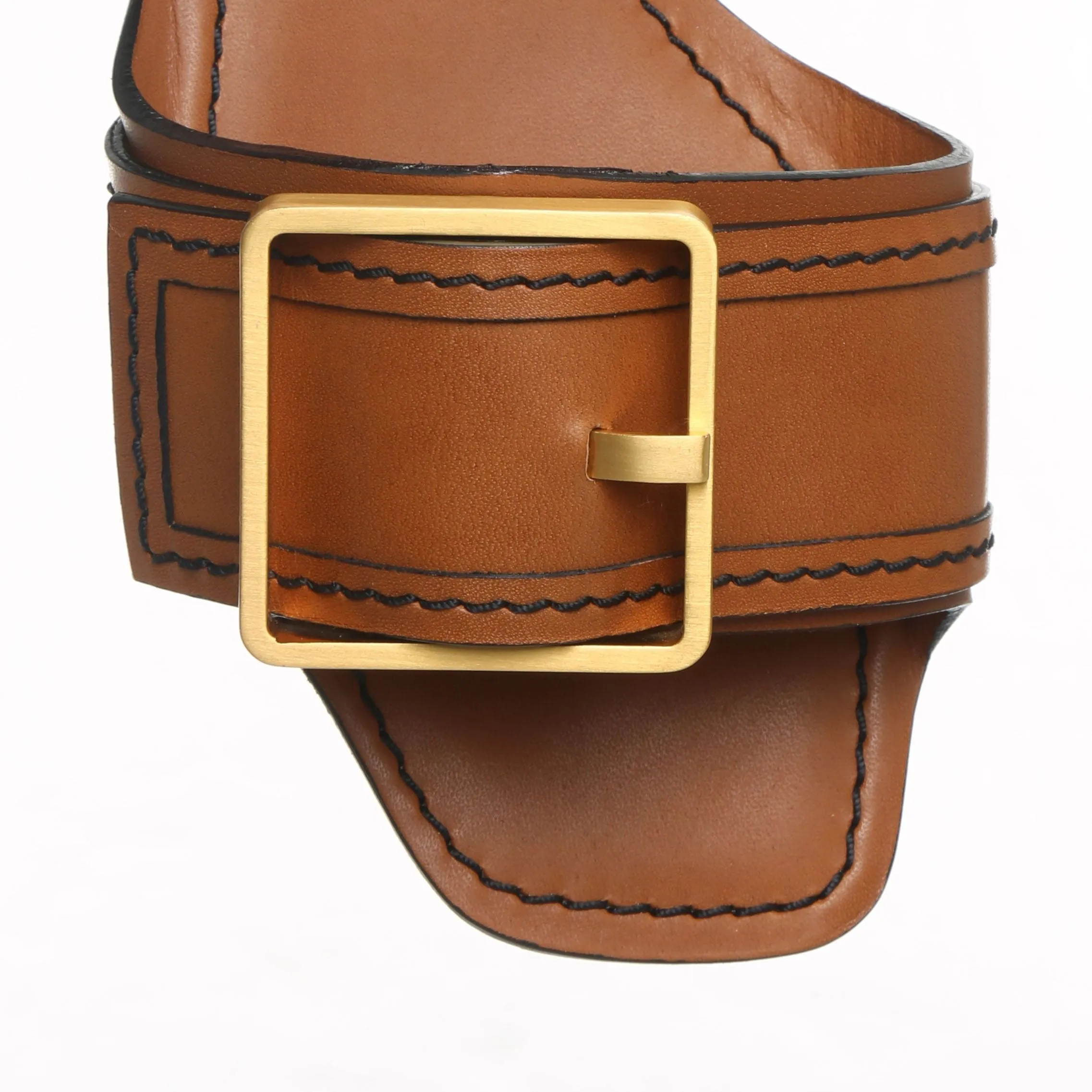 Natural leather buckle mule flats