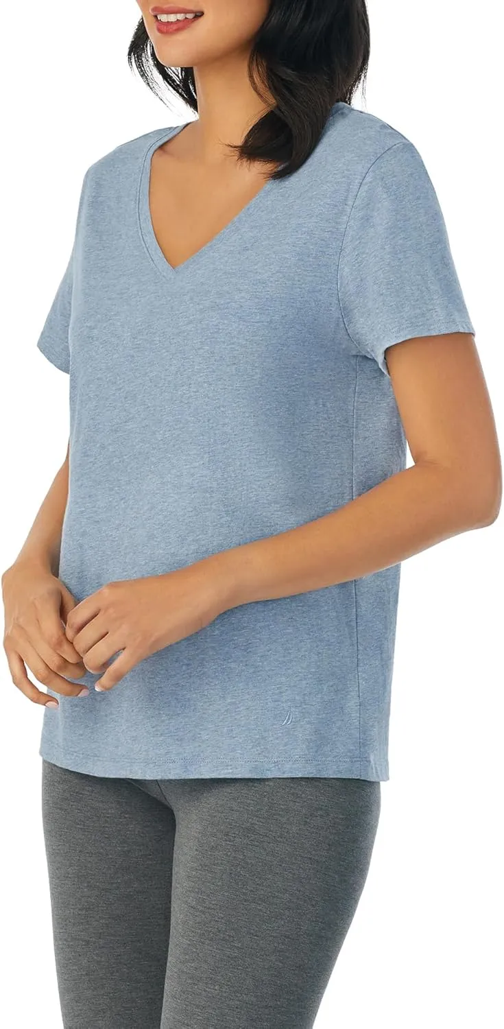Nautica Womens Sleep Shirt - Lightweight, Breathable Pajama Top - Cotton Knit Jersey V-Neck Sleepwear and Loungewear