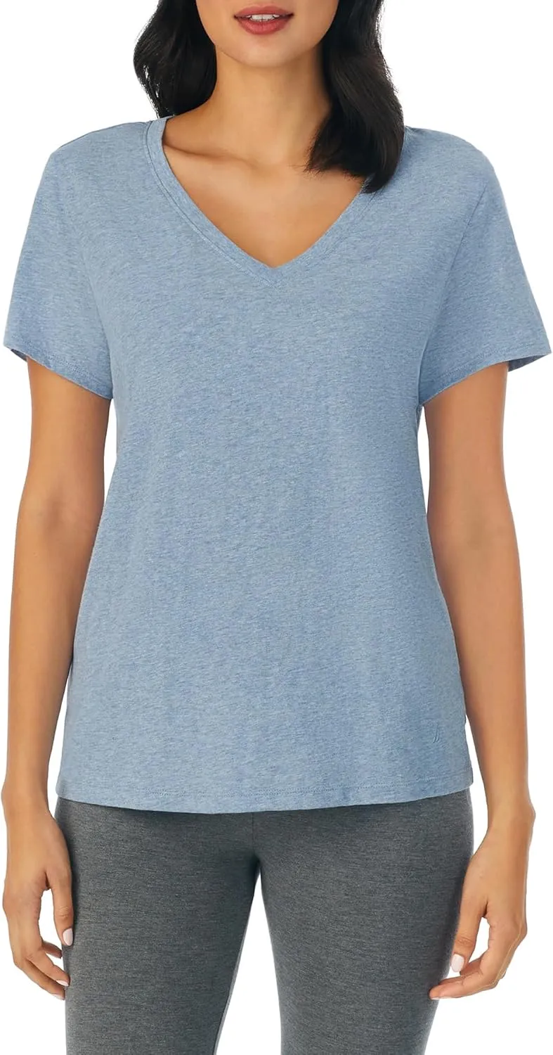 Nautica Womens Sleep Shirt - Lightweight, Breathable Pajama Top - Cotton Knit Jersey V-Neck Sleepwear and Loungewear