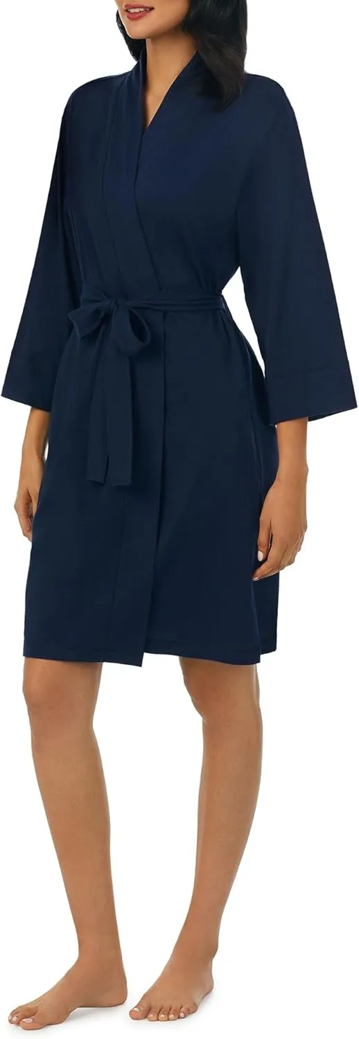 Nautica Womens Soft Robe - Above Knee 3/4 Length Sleeve Lightweight Robe - Cotton Knit Jersey Sleepwear and Loungewear