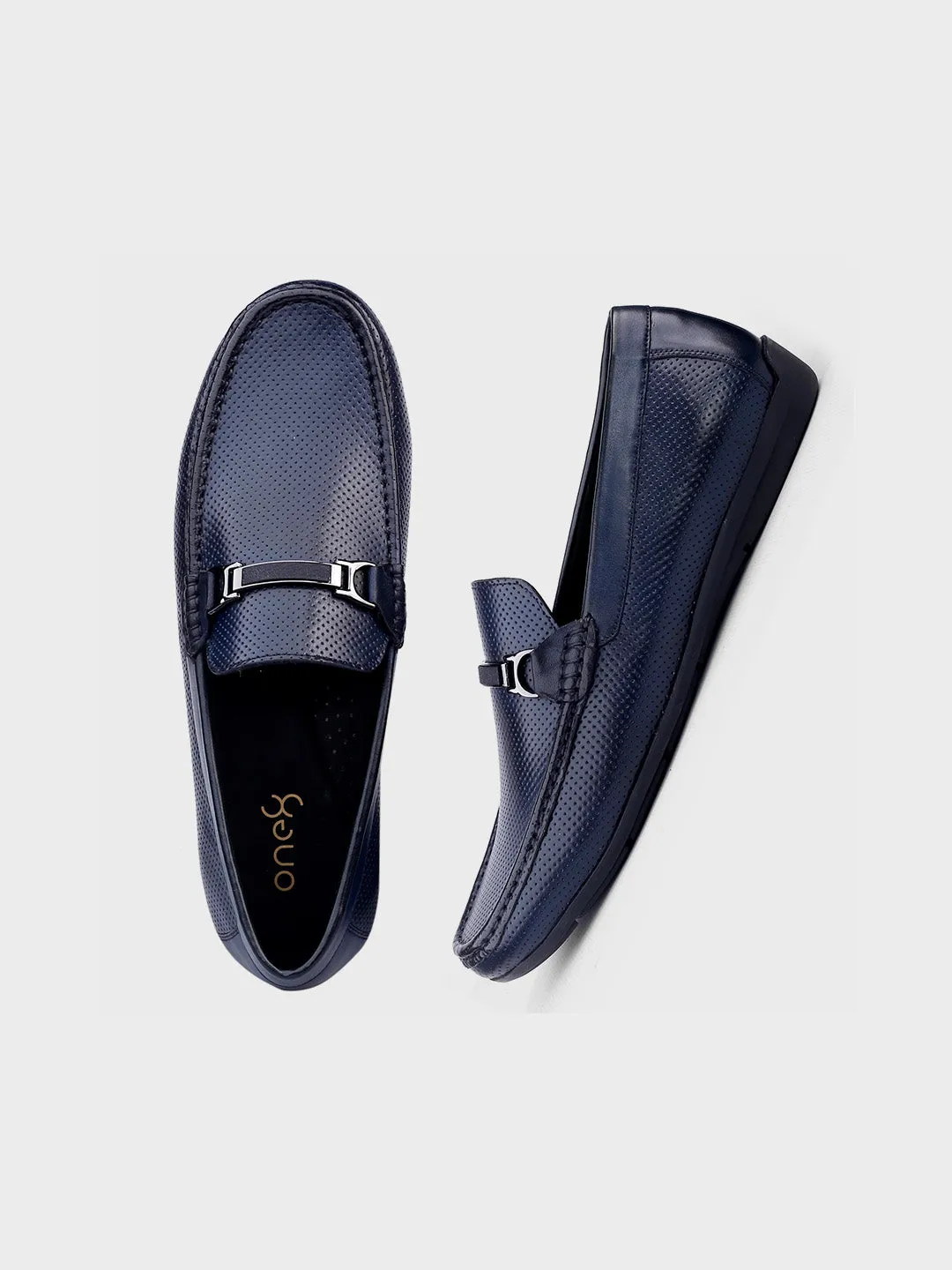 Navy Leather Slip-On Loafers