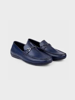 Navy Leather Slip-On Loafers