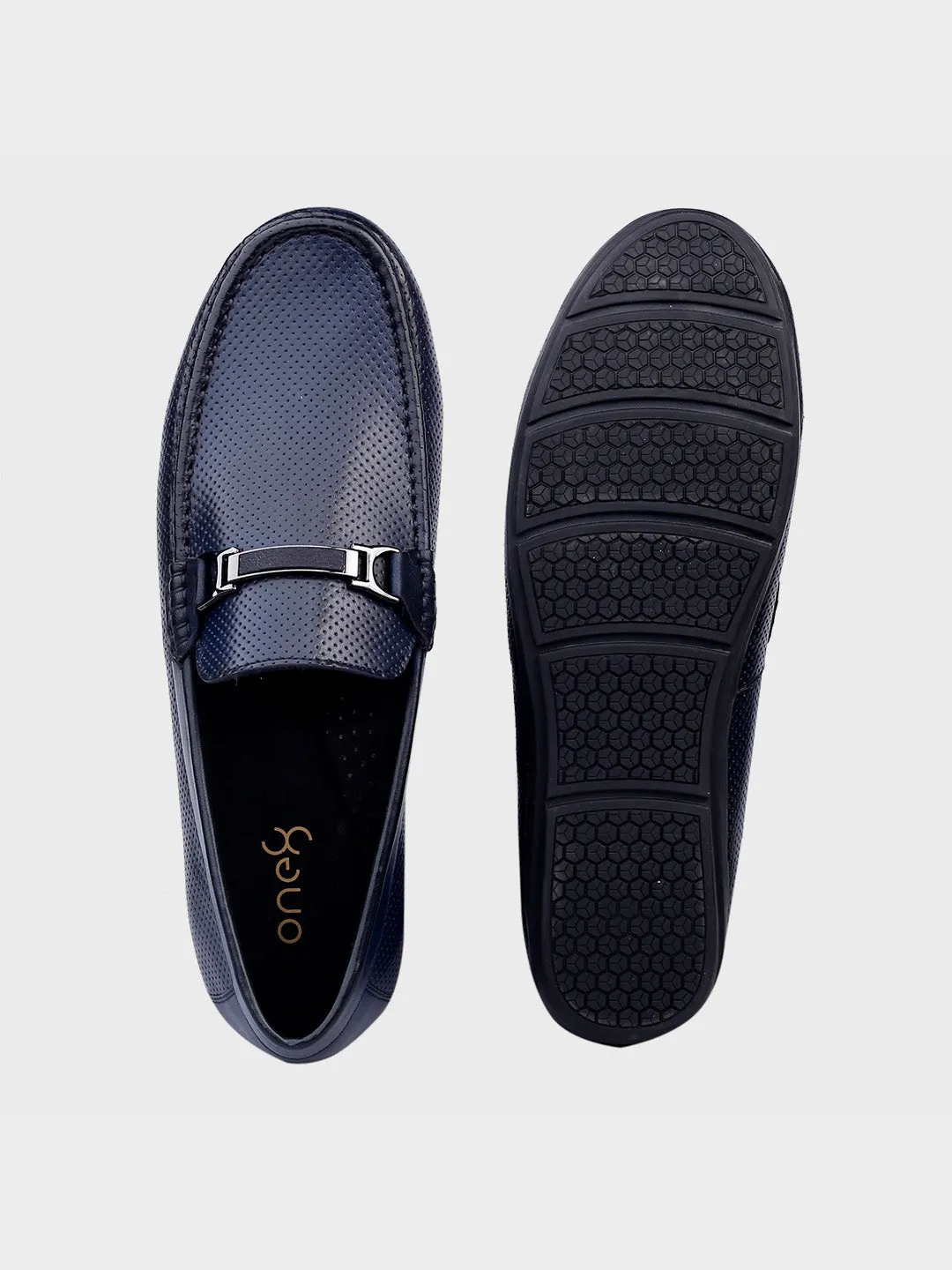 Navy Leather Slip-On Loafers