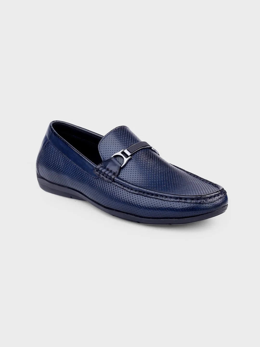 Navy Leather Slip-On Loafers