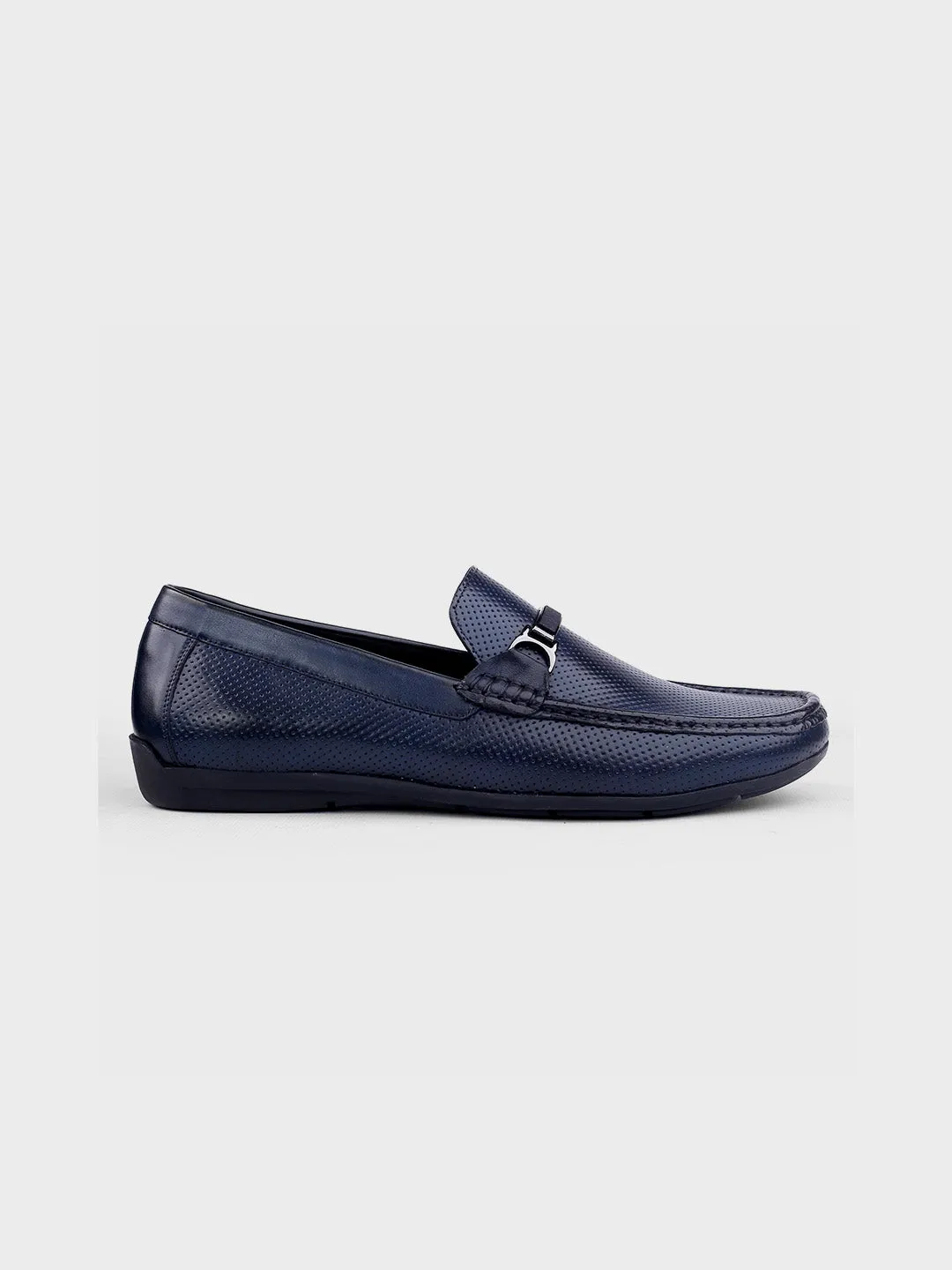 Navy Leather Slip-On Loafers