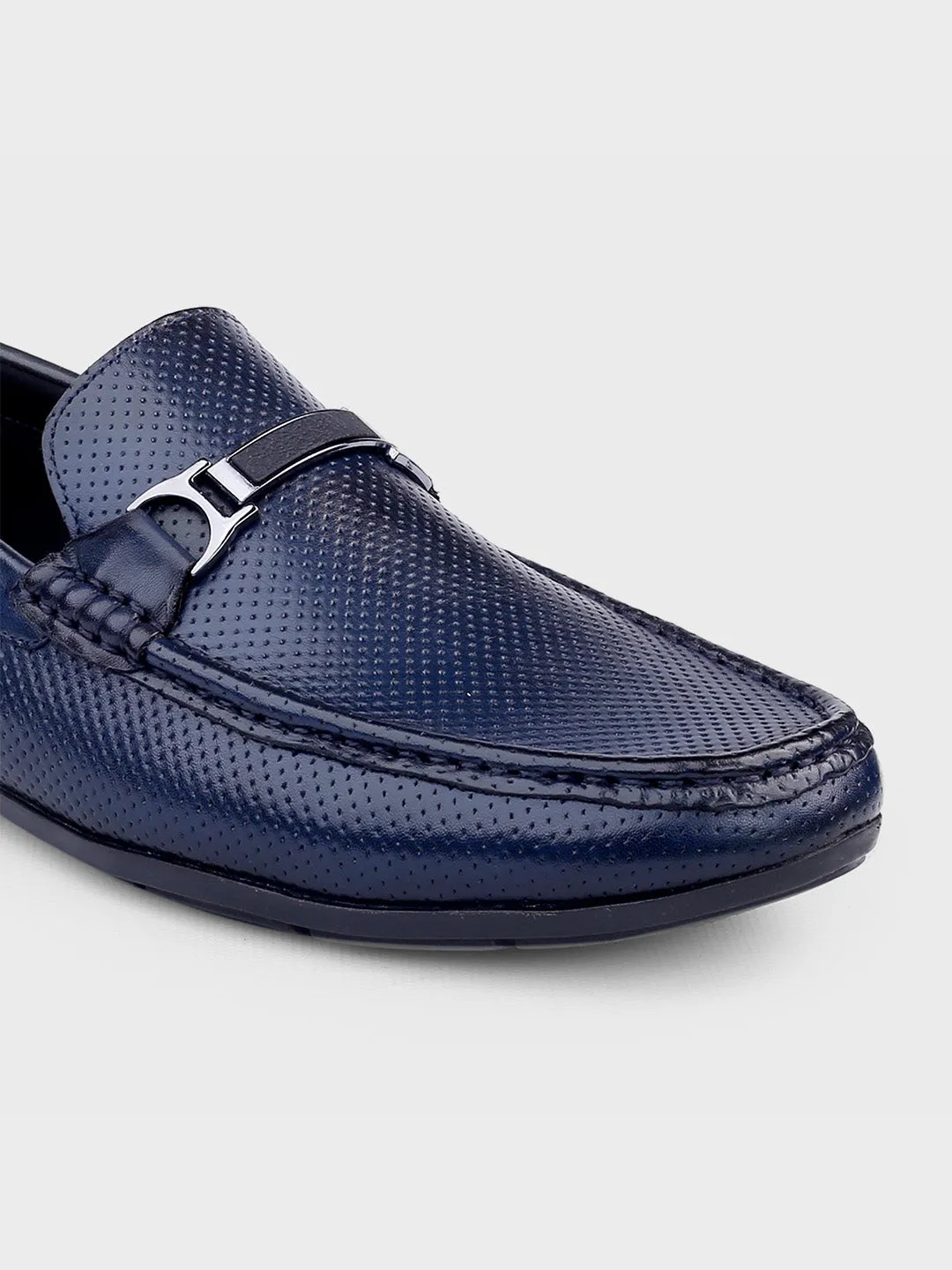 Navy Leather Slip-On Loafers