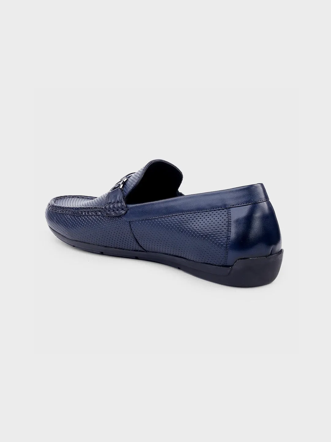 Navy Leather Slip-On Loafers