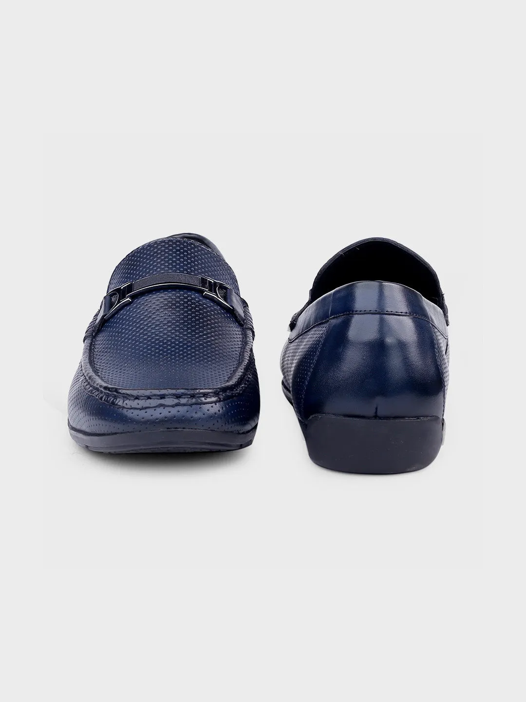 Navy Leather Slip-On Loafers