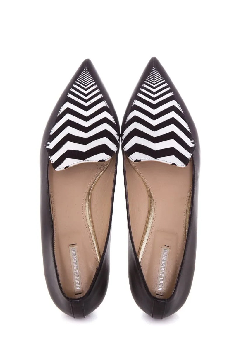 Nicholas Kirkwood Black & White Chevron Pointed Toe Flats SZ 40