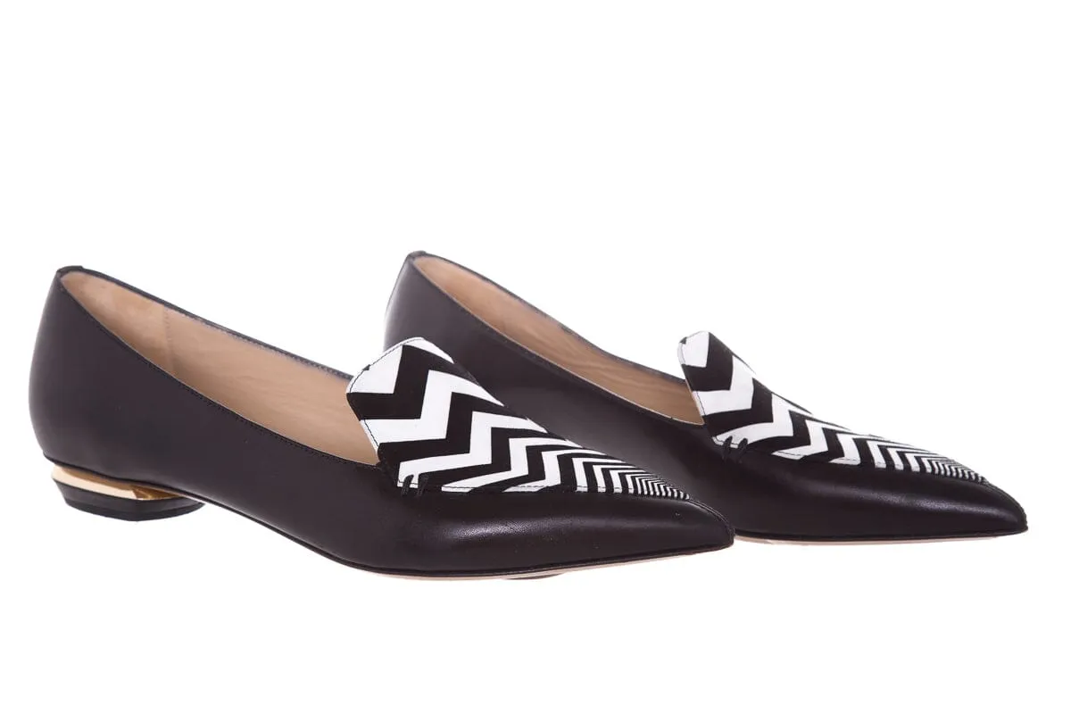 Nicholas Kirkwood Black & White Chevron Pointed Toe Flats SZ 40