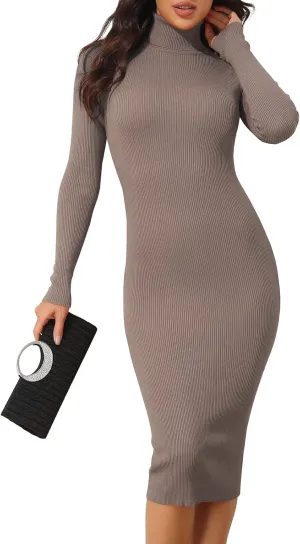 ninovino Women's Turtleneck Ribbed Knit Long Sleeve Slim Fit Sweater Dress