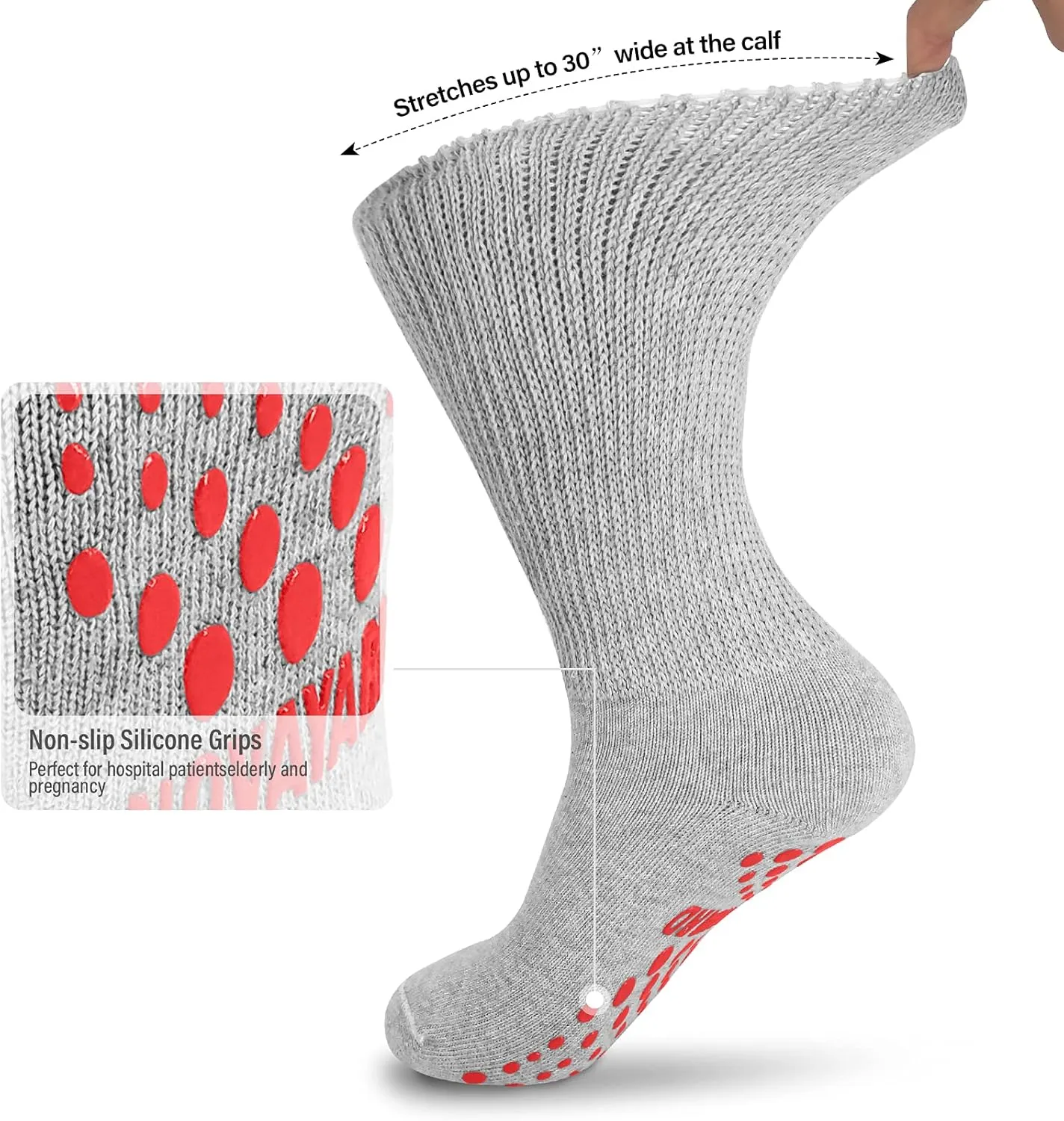 NOVAYARD Non Slip Diabetic Socks Wide Neuropathy Socks for Edema Bariatric Hospital 3 Pairs