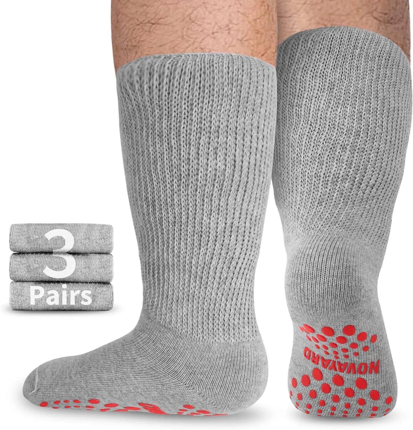 NOVAYARD Non Slip Diabetic Socks Wide Neuropathy Socks for Edema Bariatric Hospital 3 Pairs