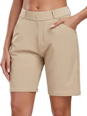 Oalka Women's Bermuda Shorts Work Casual 8" Stretchy Golf Walking Shorts Knee Length