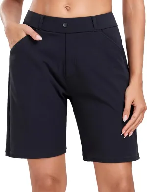 Oalka Women's Bermuda Shorts Work Casual 8" Stretchy Golf Walking Shorts Knee Length