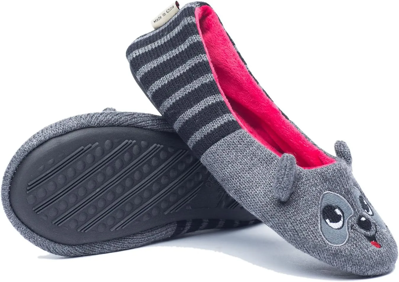 ofoot Womens Cute Knit Ballerina/Ballet House Slippers Flats Fuzzy Slip On Shoes Fluffy Lining Non Skid Rubber Soles Frog Bear Owl Rat Raccoon Styles