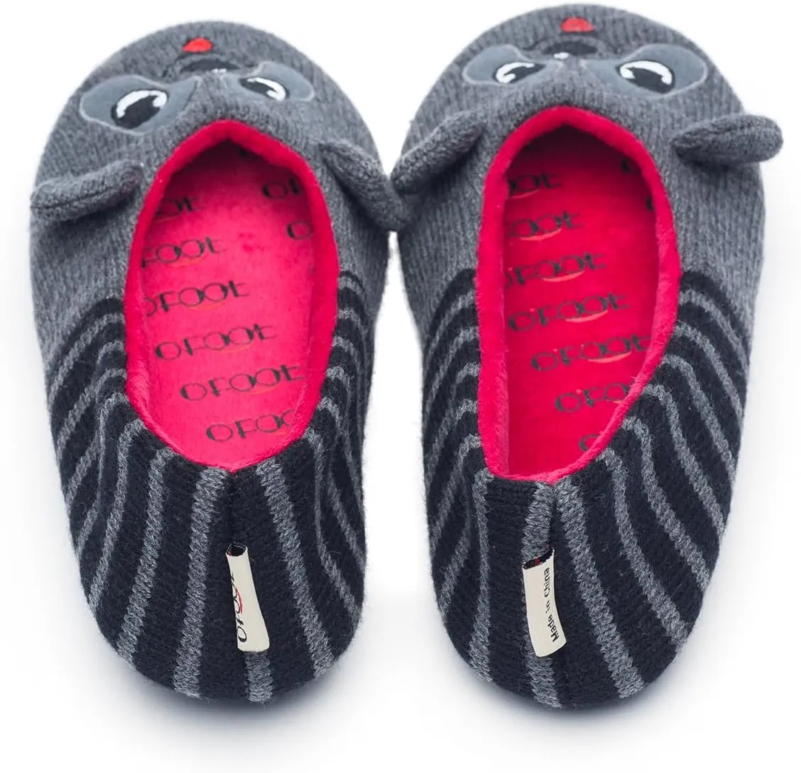 ofoot Womens Cute Knit Ballerina/Ballet House Slippers Flats Fuzzy Slip On Shoes Fluffy Lining Non Skid Rubber Soles Frog Bear Owl Rat Raccoon Styles