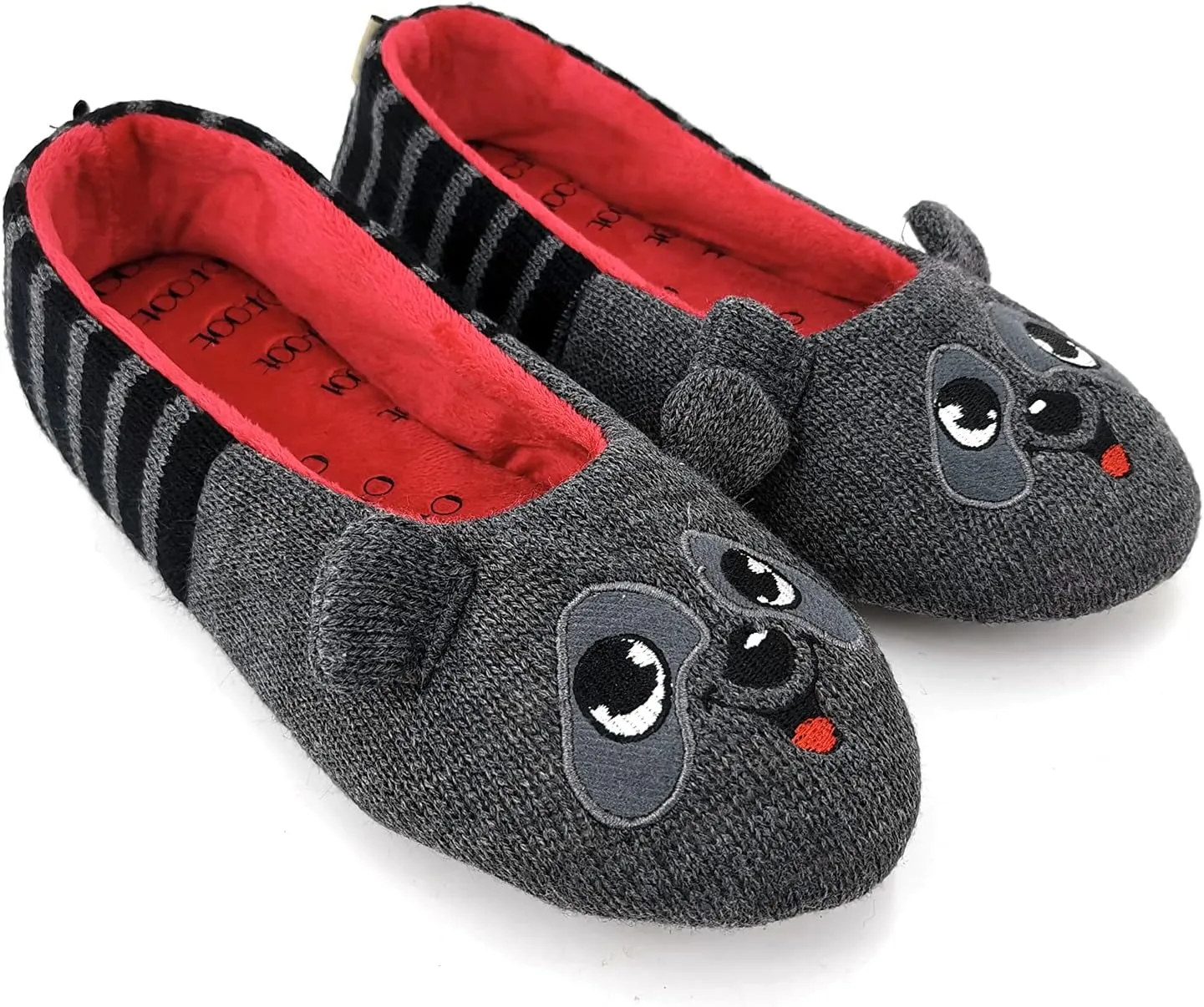 ofoot Womens Cute Knit Ballerina/Ballet House Slippers Flats Fuzzy Slip On Shoes Fluffy Lining Non Skid Rubber Soles Frog Bear Owl Rat Raccoon Styles