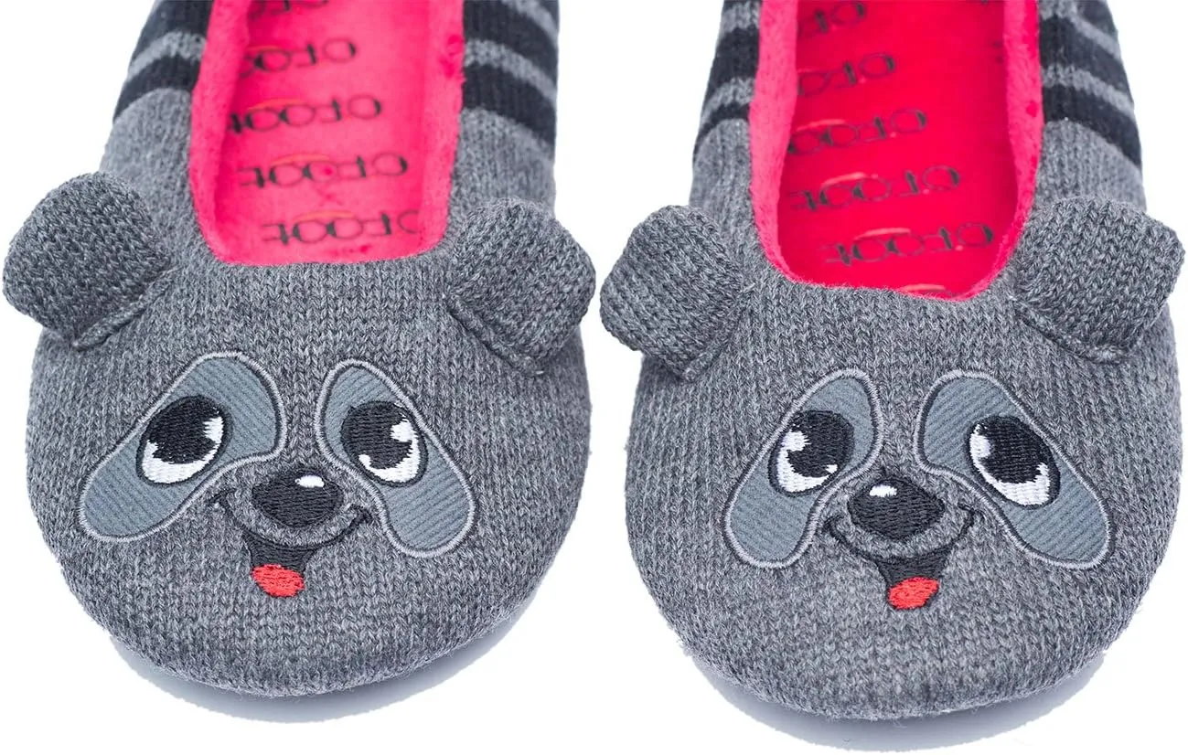 ofoot Womens Cute Knit Ballerina/Ballet House Slippers Flats Fuzzy Slip On Shoes Fluffy Lining Non Skid Rubber Soles Frog Bear Owl Rat Raccoon Styles